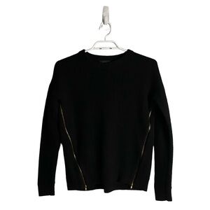 J. Crew Women's Black 100% Wool Knit Crewneck Side Zip Sweater